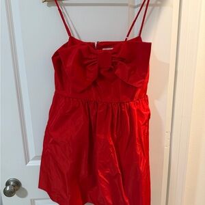 LOFT Vibrant Red Bow Accent Dress
